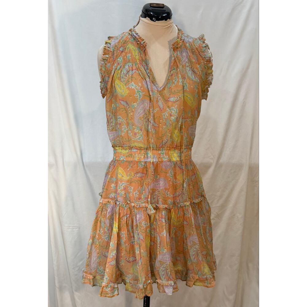 Dear John Paisley Mini Dress | Smocked Bodice | Ruffle | Tiered Skirt | Size M